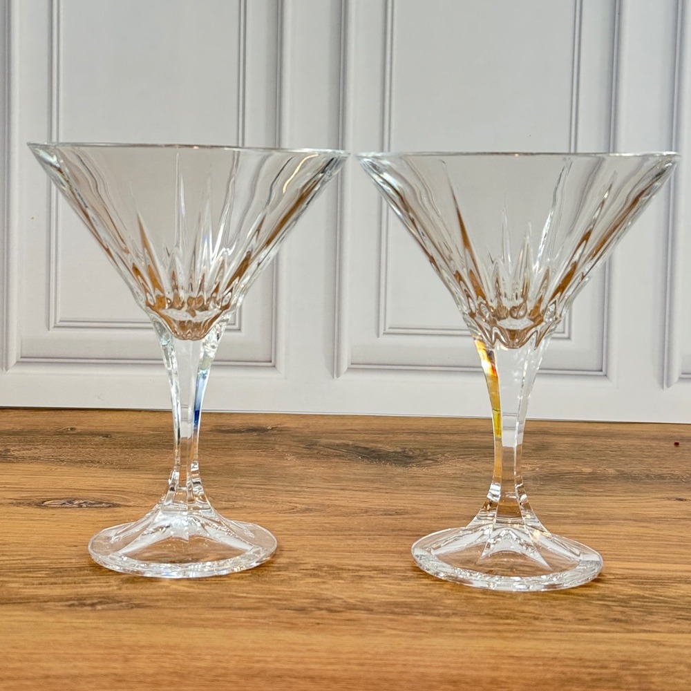 Vintage Pair of Godinger Ingrid‎ Crystal 7" Martini Glasses EUC